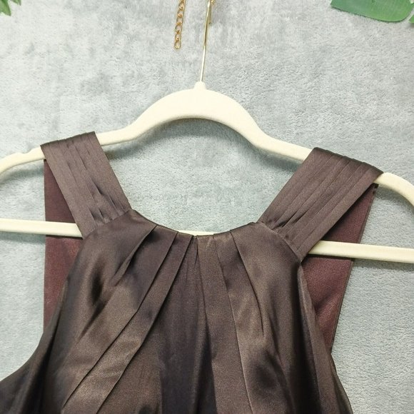 ADRIANNA PAPELL Boutique Women Halter Pencil Dress Brown Satin Size 8 - Picture 3 of 12